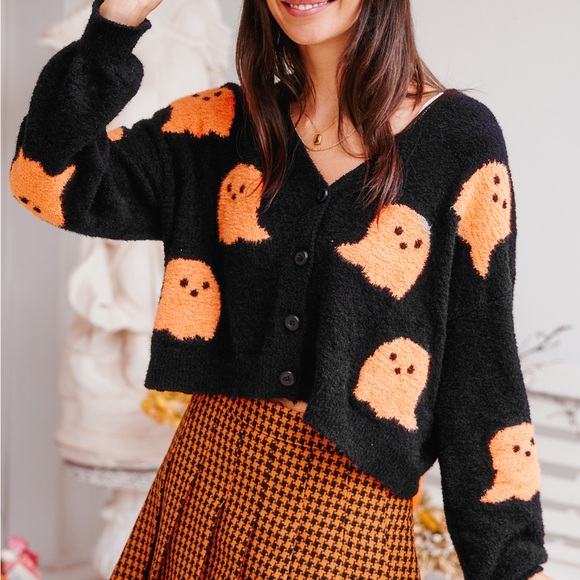 Ghost Print Cropped Cardigan - Picture 1 of 12